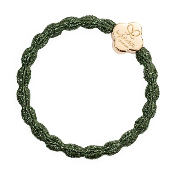 metallic green bangle band hair tie with gold charm